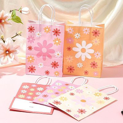 12Pcs 5 Colors Rectangle with Sunflower Pattern Paper Gift Bags CARB-FS0001-06-1