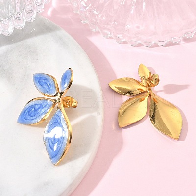 Leaf 304 Stainless Steel Enamel Stud Earrings SA-CBA46AF-24G-1