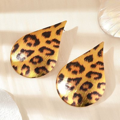 Leopard Print Alloy Dangle Stud Earrings EJEW-K304-01E-G-1