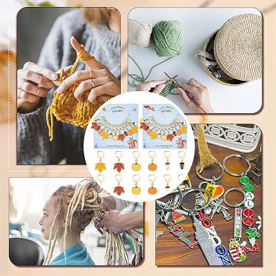 Autumn Theme Alloy Enamel Maple Leaf/Pumpkin/Acorn Locking Stitch Markers HJEW-PH01826-1