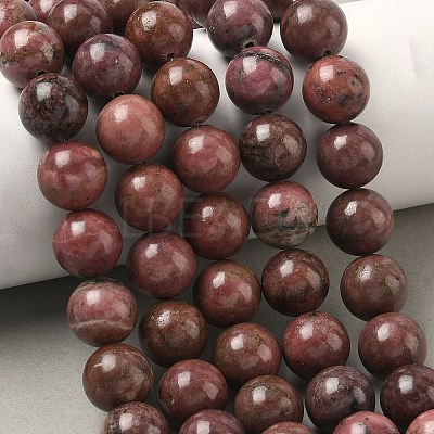 Natural Rhodonite Round Bead Strands G-J302-10-12mm-01-1