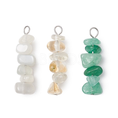 3Pcs Natural White Moonstone & Green Aventurine & Citrine Chip Beaded Constellation Pendants PALLOY-JF03043-02-1