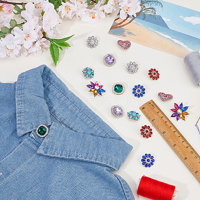 16Pcs 8 Styles Alloy Rhinestone Snap Buttons BUTT-FH0001-034-1
