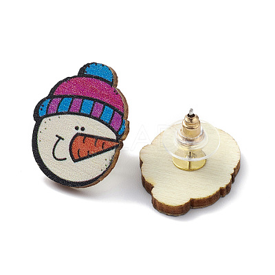 Christmas Printed Wooden Stud Earrings LS-EJEW-D046-08-1