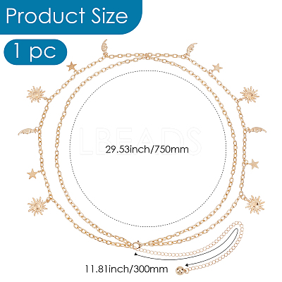 Alloy Moon Sun Star Double Layer Tassel Waist Chains AJEW-GF0013-25G-1