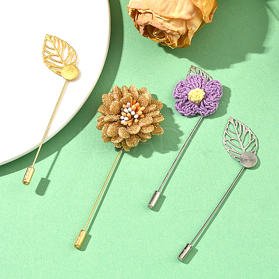 40Pcs 2 Styles Leaf Stainless Steel Round Tray Stick Lapel Pins JEWB-SC0001-75D-1