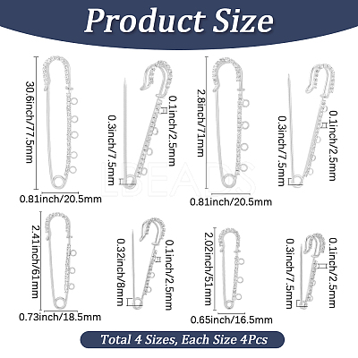 16Pcs 4 Styles Iron Rhinestone Safety Pins FIND-SC0022-25P-1
