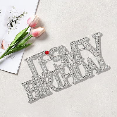 2Pcs 2 Styles It's My Birthday Alloy Rhinestone Brooches for Backpack Clothes JEWB-GF0011-51A-1