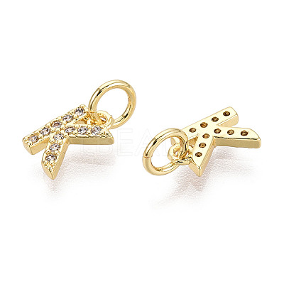 Letter Brass Micro Pave Clear Cubic Zirconia Pendants KK-K354-06G-K-1