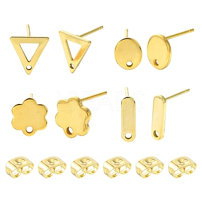 16Pcs 4 Styles 201 Stainless Steel Stud Earring Findings with Hole EJEW-FS0001-15-1