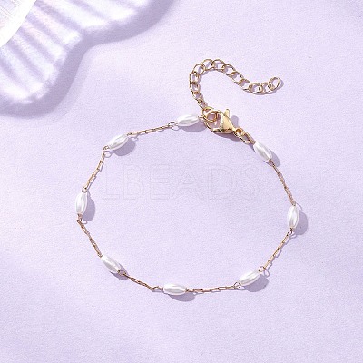 Plastic Pearl Oval Bead Link Bracelets BJEW-JB12603-1