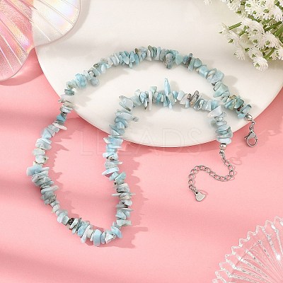 Natural Larimar Chip Beaded Necklaces with 304 Stainless Steel End Chains NJEW-JN06662-1