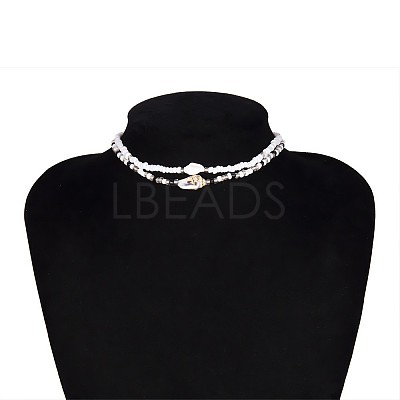 Bohemian Ethnic Style Natural Shell & Glass Seed Beaded Double Layer Choker Necklaces FS-WG063D6-01-1