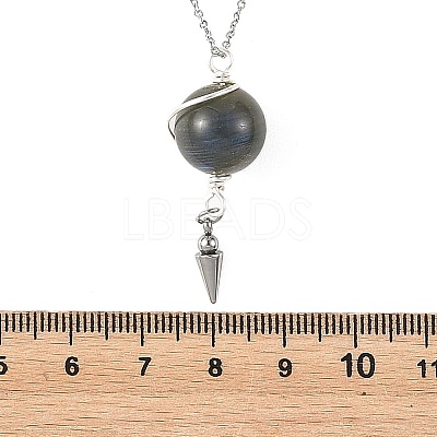 Natural Labradorite Round Bead Pendant Necklaces NJEW-TA00255-1