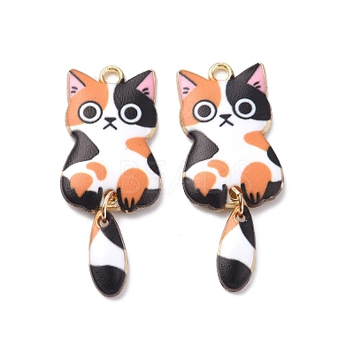 Light Gold Rack Plating Alloy Enamel Pendants ENAM-G210-01LG-1