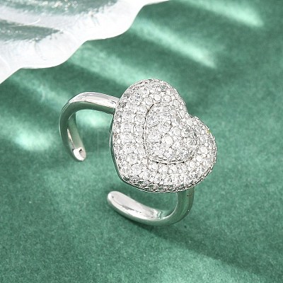 Heart Brass Micro Pave Cubic Zirconia Cuff Open Rings for Women CU-CBA0A21-01P-02-1