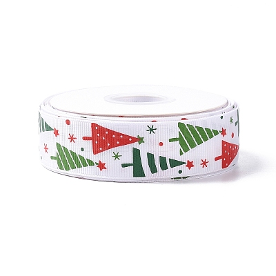 25 Yards Christmas Theme Printed Polyester Grosgrain Ribbon OCOR-C004-02G-1
