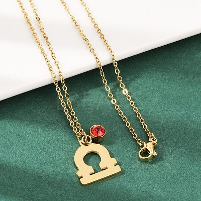 304 Stainless Steel Glass Drill Birth Stone Constellation Pendant Necklaces STAS-D305-08G-G-1