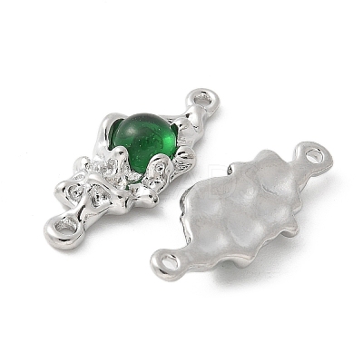 Brass Pave Green Glass Connector Charms KK-U052-02P-1