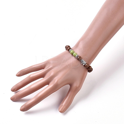 Dyed Wood Round Beads Stretch Bracelets BJEW-JB04839-1