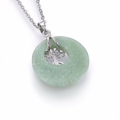 Natural Green Aventurine Flat Round Pendants G-I357-A03-1