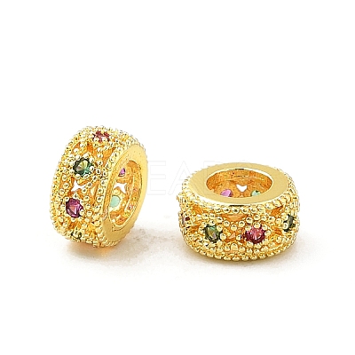 Brass Micro Pave Cubic Zirconia Rondelle European Beads KK-P297-04A-G-1