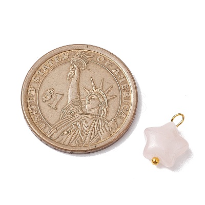 Natural Rose Quartz Star Charms with Brass Loops PALLOY-JF02733-01-1