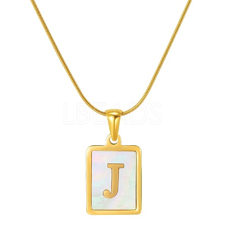 Stainless Steel Snake Bone Chain Alphabet Necklace with Shell Pendant WD3660-10-1