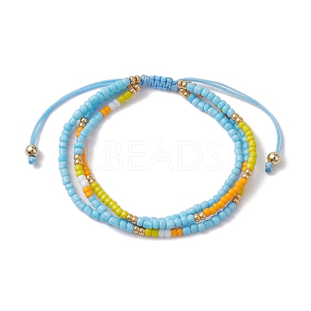 Adjustable Glass Seed Beaded Triple Layer Multi-strand Bracelet BJEW-MZ00048-02-1