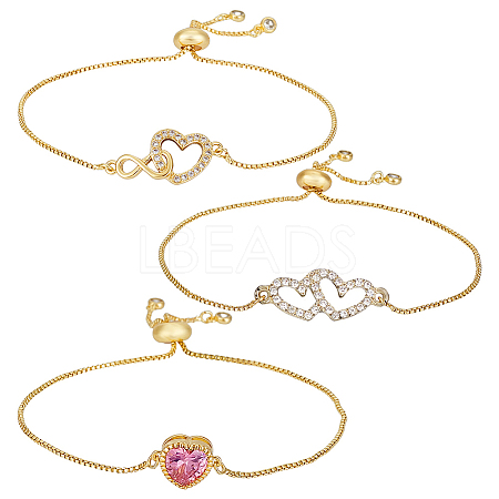 3Pcs 3 Styles Brass Slider Bracelet Sets BJEW-GA00001-1