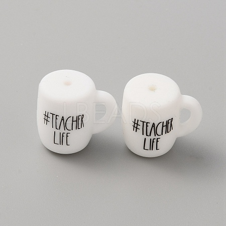 Cup with Word Teacher Life Silicone Beads LS-SIL-WH0006-18F-1