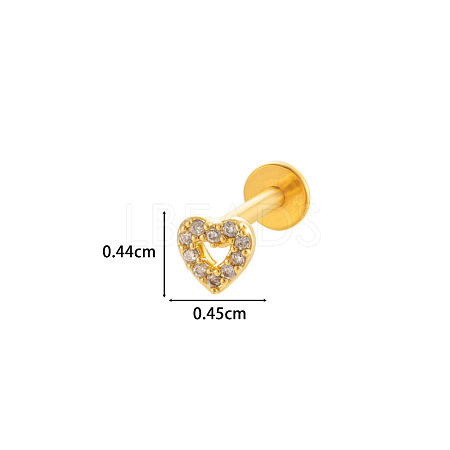 Heart 316L Surgical Stainless Steel Clear Cubic Zirconia 17 Gauge Internally Threaded Labrets WGBD99E-07-1