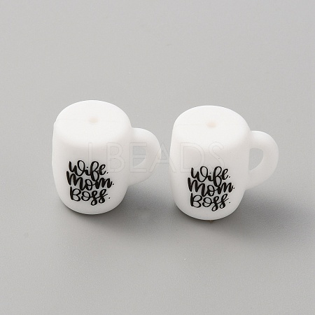 Cup with Word Pattern Silicone Beads SIL-WH0006-18H-1
