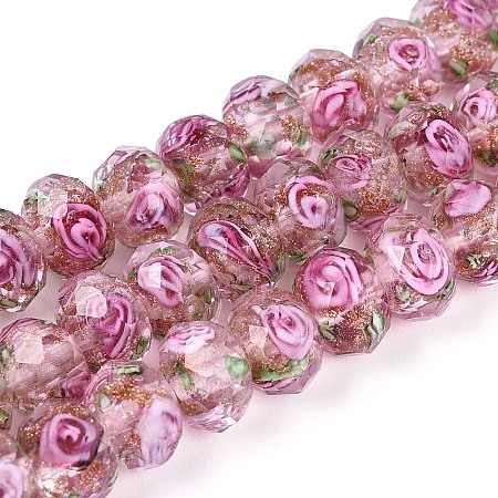 Handmade Gold Sand Lampwork Beads Strands LAMP-R141-8mm-11-1