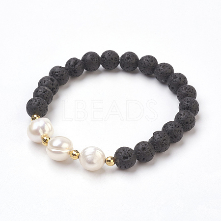 Natural Lava Rock Beads Stretch Bracelets BJEW-JB03880-01-1