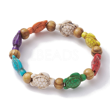 Beach Turtle Dye Synthetic Turquoise Beaded Stretch Barcelets BJEW-JB10297-01-1