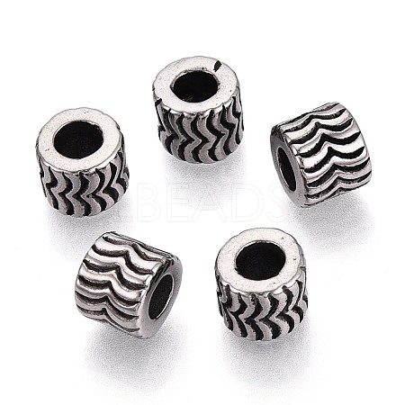 304 Stainless Steel Textured European Style Large Hole Beads STAS-T072-98AS-1