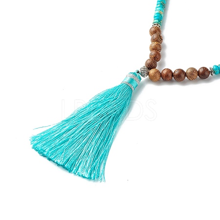 Tassel Nylon Big Pendant Necklace for Girl Women NJEW-JN03695-1