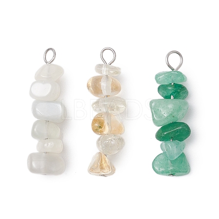 3Pcs  Natural White Moonstone & Green Aventurine & Citrine Chip Beaded Constellation Pendants PALLOY-JF03043-02-1