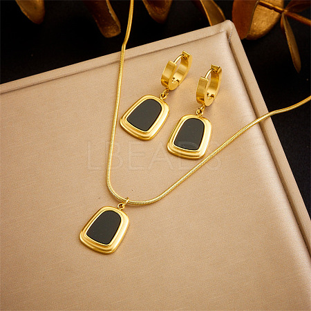 Trapezoid Stainless Steel with Natural Shell Pendant Necklaces & Hoop Earrings Sets WG9CFB5-01-1