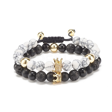 2Pcs 2 Style Cubic Zirconia Braided Bead Bracelet BJEW-JB08050-02-1