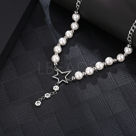 Star Pendant Necklace with Imitation Pearl TK4545-1