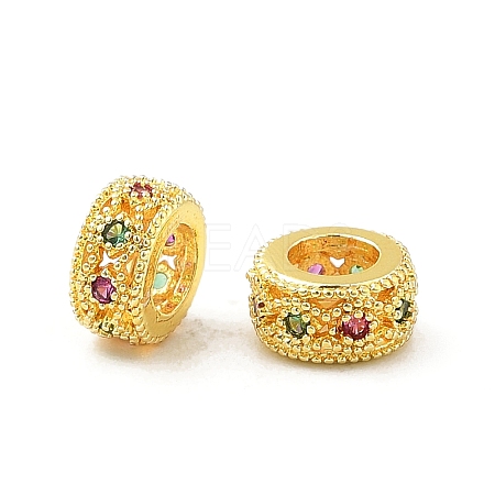 Brass Micro Pave Cubic Zirconia Rondelle European Beads KK-P297-04A-G-1