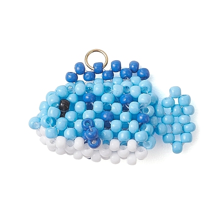 Glass Seed Beaded Fish Pendants PALLOY-MZ01234-02-1