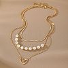 Heart Alloy & Plastic Imitation Pearl 3 Layer Necklaces for Women FS-WGA62EB-01-3