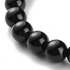 Natural Obsidian & Non-Magnetic Synthetic Hematite Round Beads Stretch Bracelet for Men Women BJEW-JB06968-7
