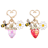 2Pcs 2 Colors Resin & Enamel Strawberry with Flower Keychains KEYC-PH0002-41-1