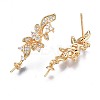 Brass Micro Pave Clear Cubic Zirconia Stud Earring Findings KK-N232-208-2