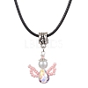 Glass Seed Beads & Glass Pearl Angel Pendant Necklaces NJEW-MZ00056-04-1