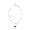 Glass Butterfly & Natural Pearl Pendants Double Layer Necklace with Clear Cubic Zirconia NJEW-TA00043-03-1